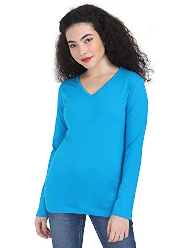 Image of FLEXIMAA Women's Cotton Plain V Neck Full Sleeve T-Shirt