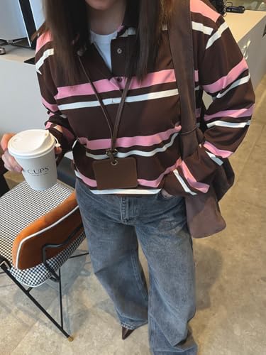 Womens Y2K Stripe Polo Shirt Preppy Aesthetic Tee Shirt Long Sleeves Lapel Neck Sweatshirt Tops2