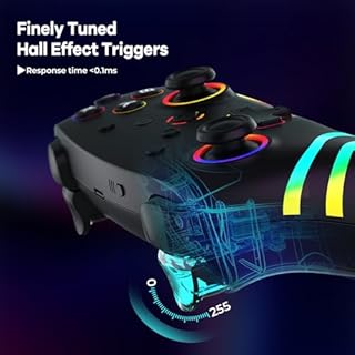 MYSTILUCK Wireless Pro Controller für Switch/Switch 2/Lite/OLED/PC, Gamepad mit 7 Farbwechselnde RGB Beleuchtung/Hall Effect Sticks/Dual Vibration/Turbo, Ergonomisch Gestalteter Präzise Joystick