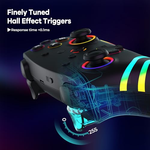 MYSTILUCK Mando Inalámbrico Pro para Switch/Switch 2/Lite/OLED/PC, Controller con Iluminación RGB Cambiante 7 Colores/Joystick Hall Effect/Vibración Dual/Turbo, Mando con Diseño Ergonómico - imagen 3