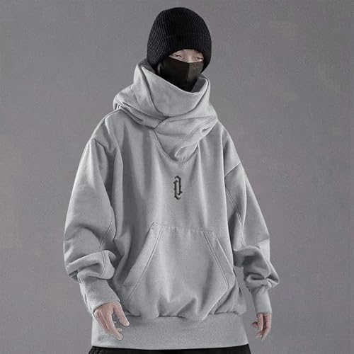 Mens Long Sleeve Hooded Cowl Neck Sweatshirt Solid Lightweight
