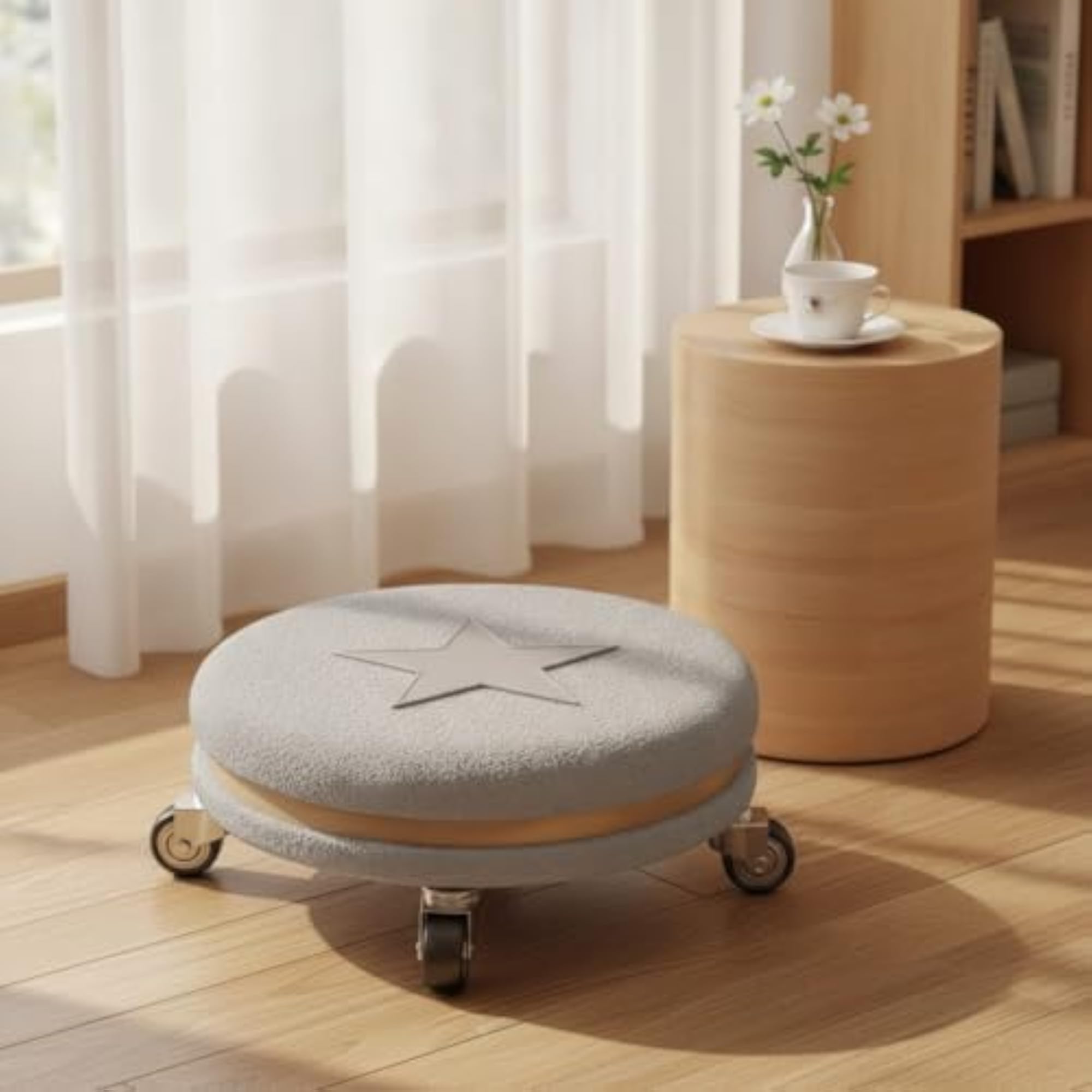 Soft Rolling Stool with Fleece Cover, Washable