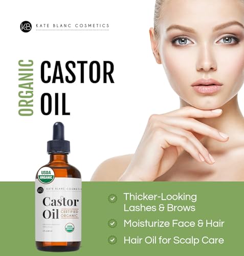 Image of Kate Blanc Cosmetics Castor Oil Organic (4oz), 100% Pure, Cold Pressed, Hexane Free. Natural Oil for Hair, Eyelashes, Eyebrows. Skin Moisturizer with Starter Kit (Pack of 2)