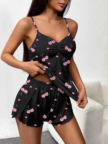 Image of Ekouaer Womens Cami Pajama Sets 2 Piece Ribbed Knit Lingerie Sleeveless Tank Top and Shorts Camisole Pjs Sleepwear