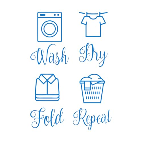Wash Dry Fold Repeat Vinyl Decals Laundry Room Vinyl Wall Quote Sticker Washing Machines Home Decor Large - 57x80cm