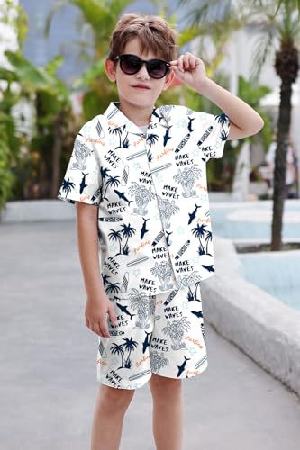 Image of Cromoncent Boy and Men Hawaiian Outfits Short Sleeve Shirts and Shorts Hawaiian Suits Beach Tropical 2 Pcs Vacation Sets