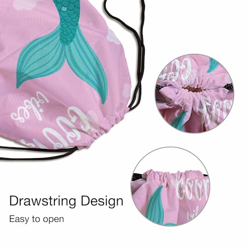 Drawstring Backpack Bag Good Vibes Lettering Green Mermaid Tail Blue Sea Two Seagulls Lightweight Backpack Soccer Ball Bag Sutiable for Sports Beach Short Travel Stroage 14x16.9 Inch3