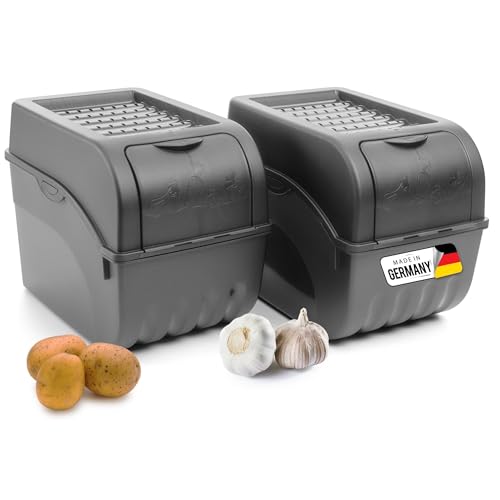 Novaliv Kartoffel Aufbewahrungsbox | 2x groß 9L | ANTHRAZIT GRAU | Zwiebelbox | Gemüsebox stapelbar Kartoffelbox Zwiebel Aufbewahrung Kartoffelkorb Obstbehälter Kartoffelkiste Frischhaltedose