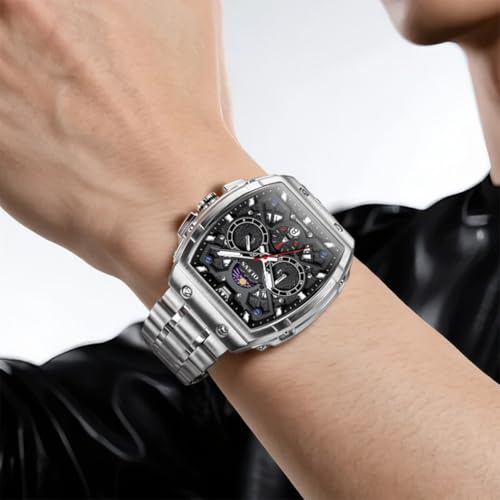 Image of OLEVS Mens Watches Original Chronograph Analog Quartz Watch Multifunction Waterproof Calendar Silicon Strap Fashion Square Watch for Man
