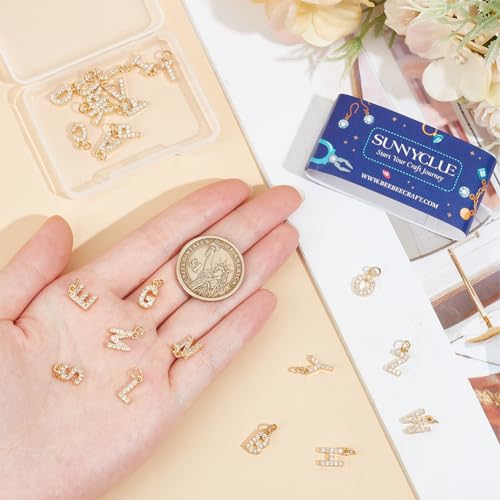 SUNNYCLUE 1 Box 26Pcs Real 18K Gold Plated Rhinestone Letter Charms Gold Alphabet Charms Bulk Golden A-Z Slide Glitter Small Metal Charm for jewellery Making Charms Craft DIY Necklace Bracelet Women - Image 3
