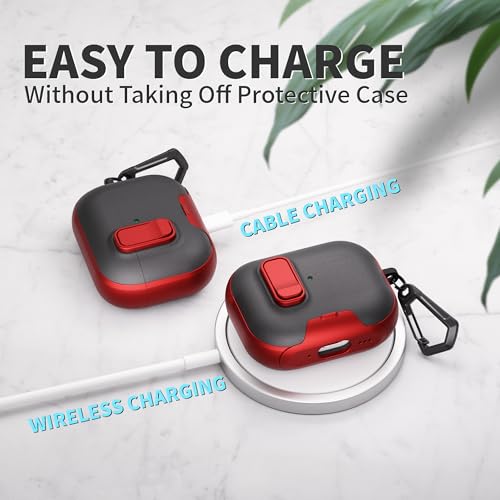Image of for AirPods Pro 3 Case with Lock,TPU Leather Texture Durability Anti-Lost & Shockproof Protective Cover Accessories with Cleaning Kit in Keychain for Apple iPod Pro 3rd Generation 2025(Red /Black)