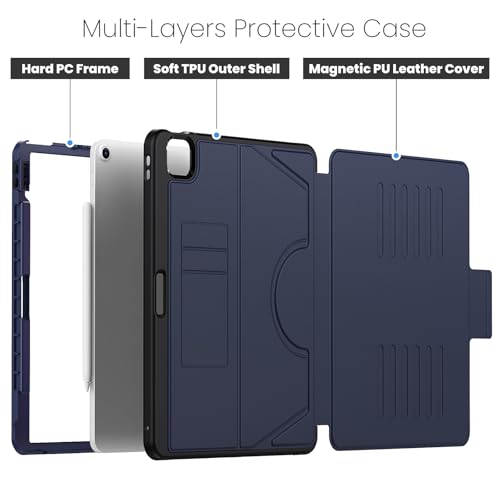 Image of ProElite Case Cover for iPad Air 13 inch M4 /M3 /M2 2026 /2025 /2024, Smart Magnetic Shockproof Protective Case for iPad Air 13 inch M4 /M3 /M2 2026 /2025 /2024 5 Stable Stands with Pencil Holder, Dark Blue