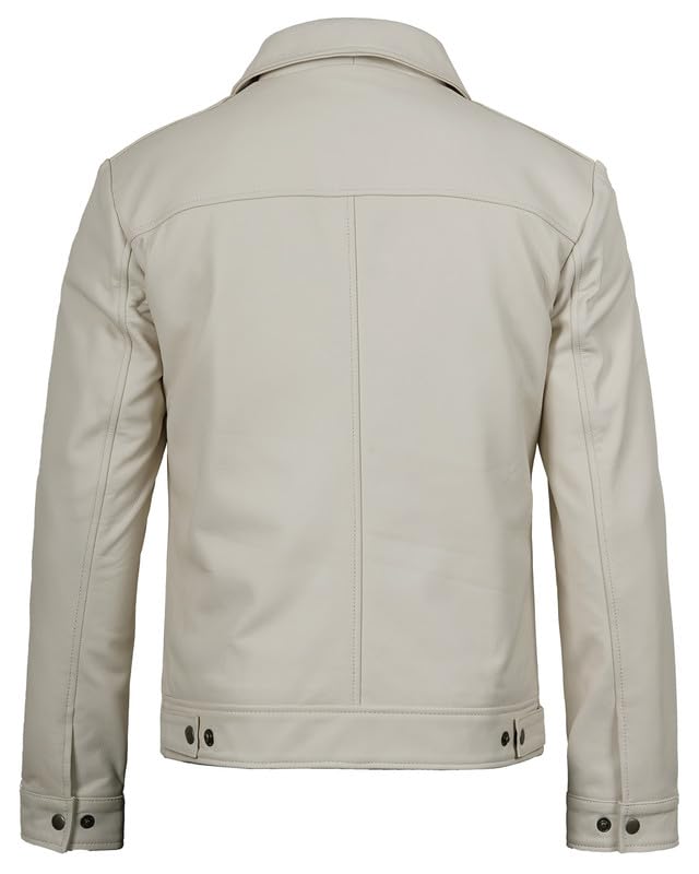 Image of Blingsoul Disc White Leather Jacket Men Real Lambskin | [1124096] Jose Off White, XXL
