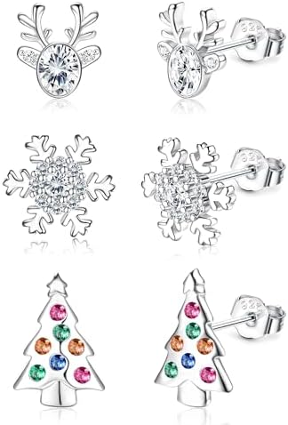 YADOCA 3 Pairs Sterling Silver Christmas Stud Earrings For Women Girls Hypoallergenic Elk Christmas Tree Snowflake Xmas Earrings Christmas Jewelry - View #9