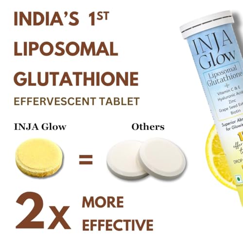 Image of INJA Glow Liposomal Glutathione with Vitamin C & E,Hyaluronic Acid,Zinc,Biotin & Grape Seed Extract, Reduces Dark Spots,Enhances Skin Glow & Collagen,Lemon Flavour,1 count,15 capsules (Pack of 2)
