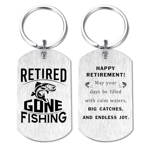 Richesele Fishing Retirement Gifts for Men Women - Retired Gone Fishing Keyring - Retired Gifts for Fisherman Friends Coworkers - Happy Retirement Fishing Keychain for Dad Grandpa