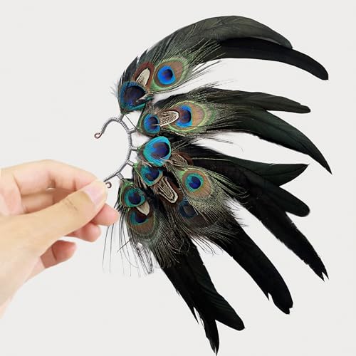 Peacock Feather Handmade Ear Cuff,peacock feather earrings,wedding ear cuff,Festival earrings,Long peacock feathers,Tribal,Natural feathers(A pair)4