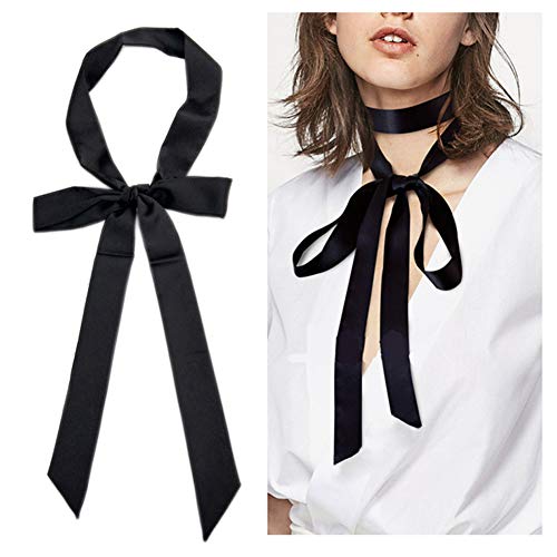 1PCS Black Chiffon Long Scarf Silky Long Narrow Neckerchief Tie Ribbon Scarf Waist Belt for Women Girls