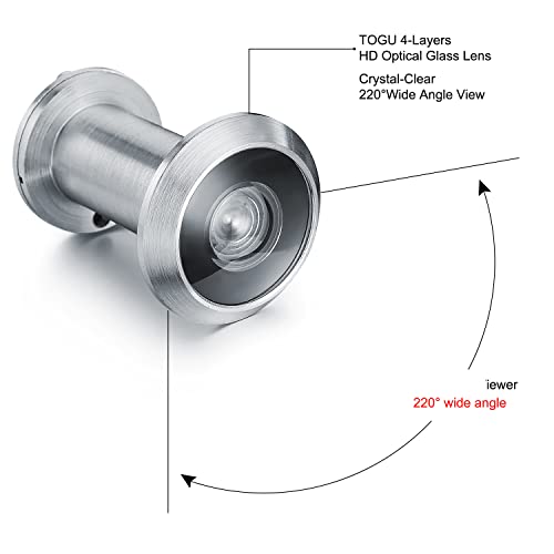 Togu Tg3016Yg-Spc Solid Brass Ul Listed 220-Degree Door Viewer With Heavy Duty Privacy Cover For 1-3/8" To 2-1/6" Doors, Brushed Satin Chrome Finish #TOP2