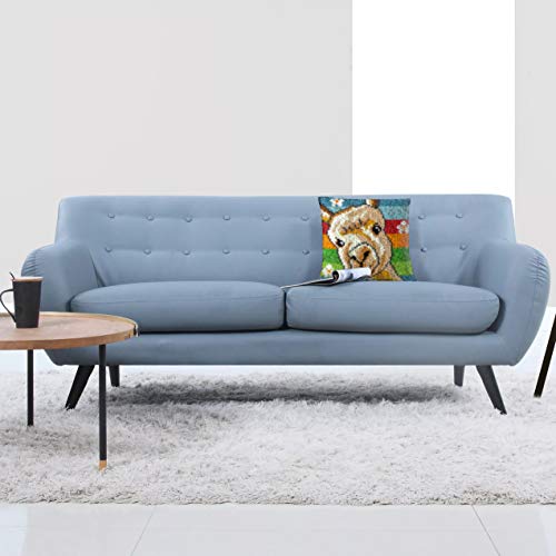 Mladen Latch Hook Kit Pillow Cover Diy Crochet Yarn Kits Hooking Pillow Cover For Adults And Kids 17" X 17" (Alpaca) #TOP7