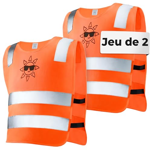 Prowiste 2 Gilet Orange Enfant - Visibleité Élevée - Taille Universelle pour Enfants de 2 à 12 Ans - Certification EN 1150:1999 Vérifiée