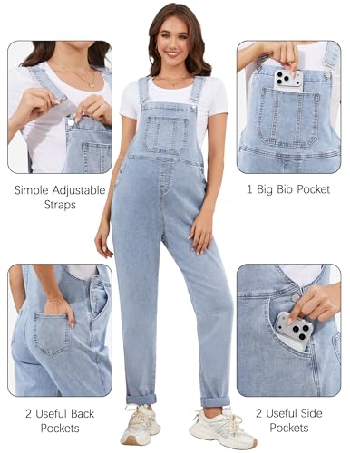 Image of PACBREEZE Women's Maternity Shorts Jean Overalls for Women Stretchy Denim Bib Jumpsuits Summer Pregnancy Shorts