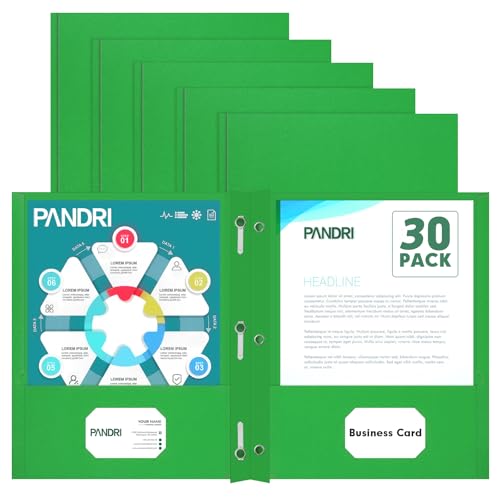 Two Pocket Folders, PANDRI 30 Pack Two Pocket Folders with Prongs, 3 Prong Folders Designed for Office and Classroom, Letter Size Green