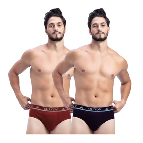Image of Milton Mens Pure Cotton Solid Briefs|Soft Breathable Underwear for Men|Outer Elastic Comfort Fit Waistband|Skin-Friendly Essentials|Multi-Color, Color Name May Vary as per Availability|Pack of 2