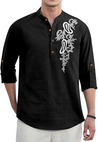 Image of Men's Printed Cotton Blend Short Kurta | Regular Fit Casual Kurta Shirt for Men with Mandarin Collar | Ethnic