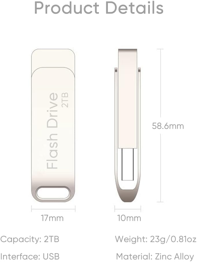 USB Flash Drive 2TB, Large Storage ​​Thumb Drive, Flash Stick 2000GB, Portable U Disk Pen Drive, Memory USB Stick 2TB Data Storage for PC Laptop Tablet Computers : Electronics