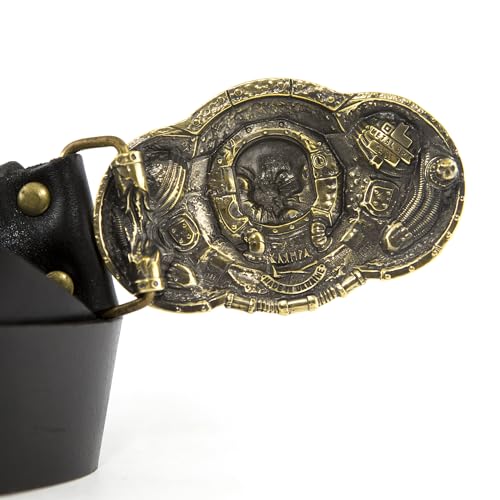 Leather Belt with belt buckle Alien, Steampunk Davy Jones solid brass belt buckle on leather belt3