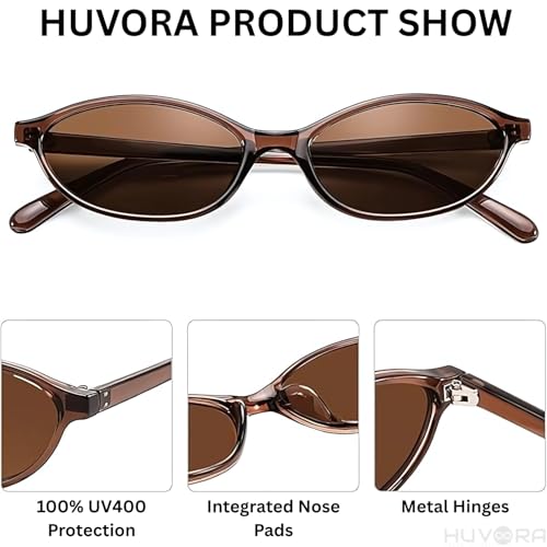 Image of Retro Cat Eye Oval UV Protection Chic Sunglasses for Women Stylish - Anti Glare UV400 Protected Designer Branded Goggles - Metal Hinges Unisex Glasses - Trendy Narrow Y2K Cateye Shades
