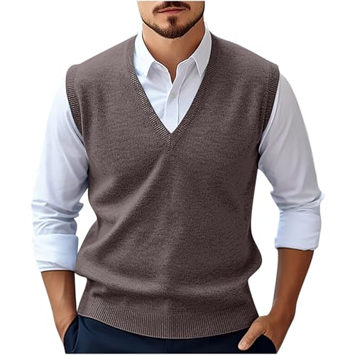 Mens V Neck Knit Vest Pullover Sleeveless Sweater Slim Fit Casual Business Solid Knitwear Classic Soft Comfort Tops