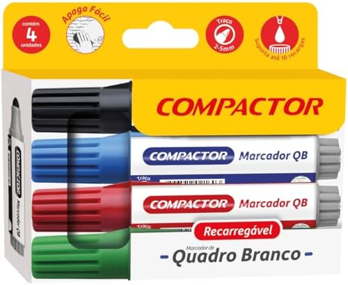 Pincel Quadro Branco, Compactor, QB Recarregável, Preto, Azul, Ve...