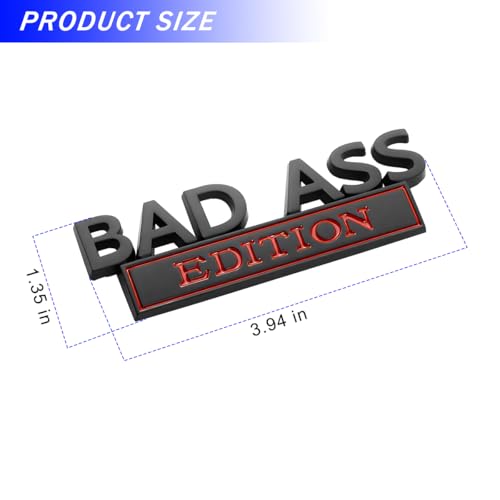 Image of Car Bad Ass Edition Emblem, 3D Fender Badge Auto Sticker with 3M Adhesive, Vehicle Exterior Decal Accessories for Tailgate Front Grille Hood Trunk, Universal for RV, SUV, Truck (Black /Red)