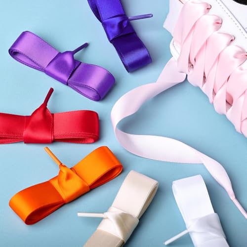 Image of Booyckiy 3 /4 inch Wide Satin Ribbon Shoelaces Flat Colorful Shoe Laces for Women Girls