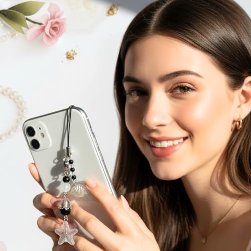 Image of SNOWY SHOP Korean Silver Bow Phone Charm - Cute Heart & Starfish Pendant | Aesthetic Korean Mobile Chain, Bag Hanging & Keychain Jewelry for Girls & Women