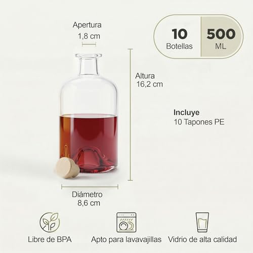 Miniatura 2 de Botellas Vacías De Farmacia Slkfactory De 500 Ml, 3, 4, 6 O 10 Unidades, Para Vino, Licor, Aceite O Vinagre, De Cristal 0,5 Litros 10 Unidades Weiß
