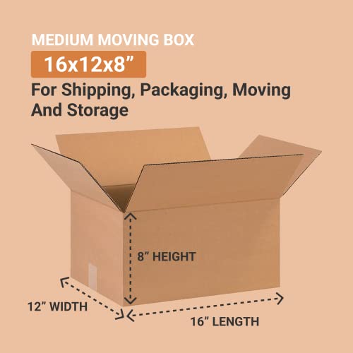 Aviditi Shipping Boxes Medium 16"L X 12"W X 8"H, 25-Pack | Corrugated Cardboard Box For Packing, Moving And Storage 16X12X8 16128 #TOP2