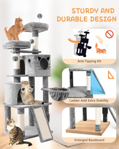 Torre multi-nivel para gatos grande 66in gris claro miniatura 4