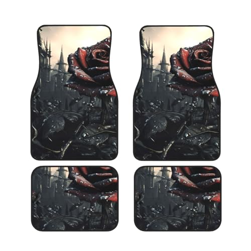 Tapis de sol voiture en néoprène HYTTER lot de 4 protecteurs auto motif rose gothique