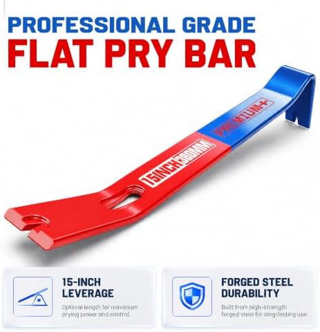 Arwealxs 15 inch Heavy Duty Flat Pry Bar, Durable Crowbar with 3 Nail Puller Slots, Sturdy Claw Bar, Steel Nail Puller Tool for Woodworking, Automotive Repair, Demolition and DIY - 1