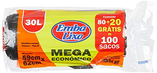Saco Lixo Embalixo Mega Econômico 30 Litros, Pacote de 100 Unidades 1 Saco Lixo Embalixo Mega Econômico 30 Litros, Pacote de 100 Unidades