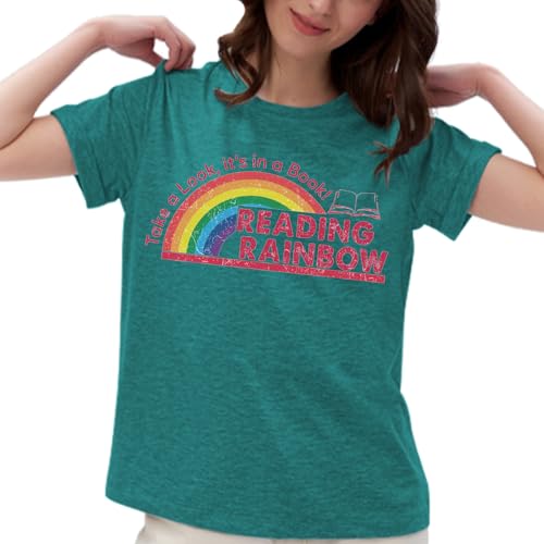 Image of Take a Look It's in a Book Shirt for Women Funny Reading Rainbow Graphic T Shirt Book Lover Gift Tee Tops