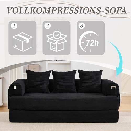 Sofá de compresión modular negro Loungeland, sillón con marco de metal para salón 7