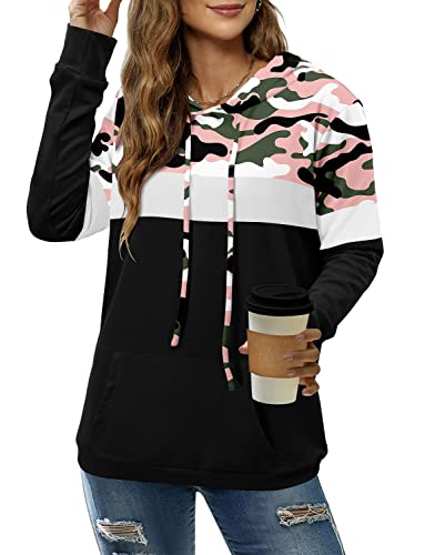 Angerella Camo Hoodies For Women Cotton Pullover Hooded Sweatshirt Long Sleeve Camouflage Shirts With Pocket Pink Camo S #TOP1