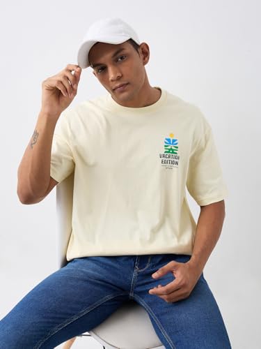 Image of Spykar Men's Oversized Round Neck Half Sleeve Solid Casual T-Shirt