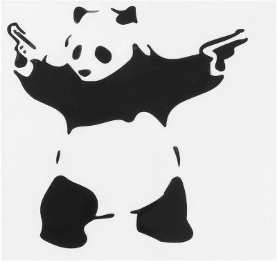 Indiashopers Funny Panda With Piston Hood, Bumper, Sides, Windows Car Sticker (Black)