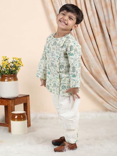 Image of POLKA TOTS Premium Cotton Dhoti Kurta Set for Kids Boys | Traditional Angrakha Style Ethnic Wear for Boys | Kurta Dhoti Set for Kids | Festive & Wedding Clothing Set for Baby
