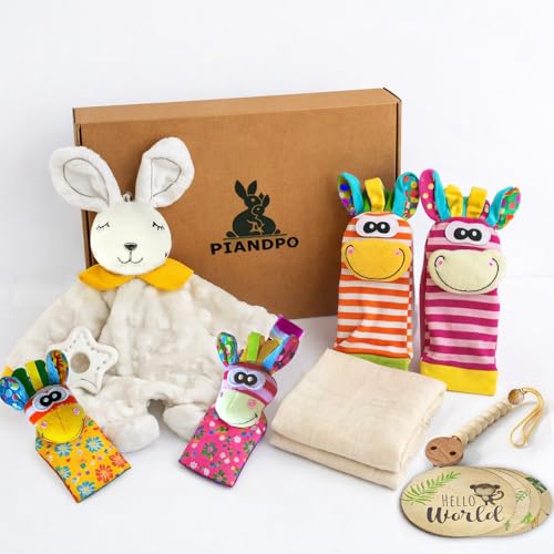 Regalo Bebe Recien Nacido Niña o Niño - Cesta Bebe Para Baby Shower, Embarazada, Bautizo, Hospital, Navidad - Canastilla Bebe Original - Pack Muselina, Doudou, Sonajeros, Chupetero, Tarjetas